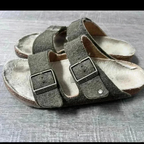 Birkenstock Arizona Khaki Wool Happy Lamb Unisex Sandals 37 Narrow - Picture 7 of 7
